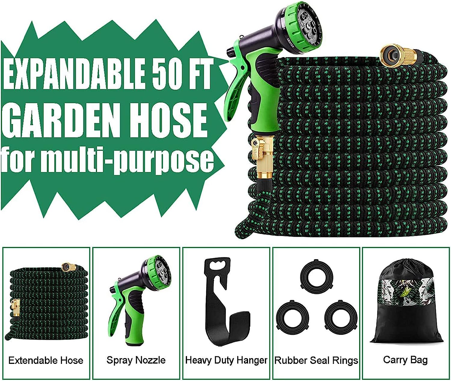 Magic Hose - Garden Hose With Sprayer - Flexible Water Hose with 8 Function Spray Nozzle, Lightweight Durable Garden Hoses, Magic Water Pipe for Gardening 