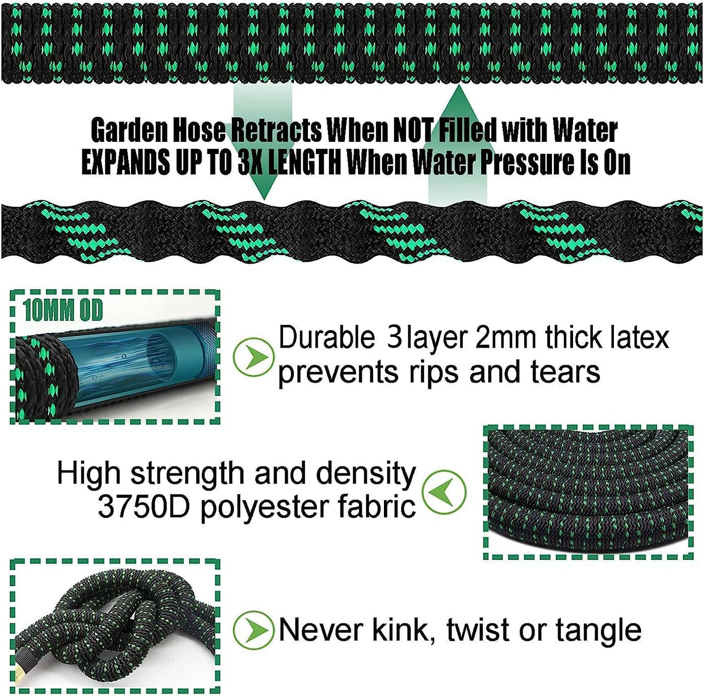 Magic Hose - Garden Hose With Sprayer - Flexible Water Hose with 8 Function Spray Nozzle, Lightweight Durable Garden Hoses, Magic Water Pipe for Gardening 